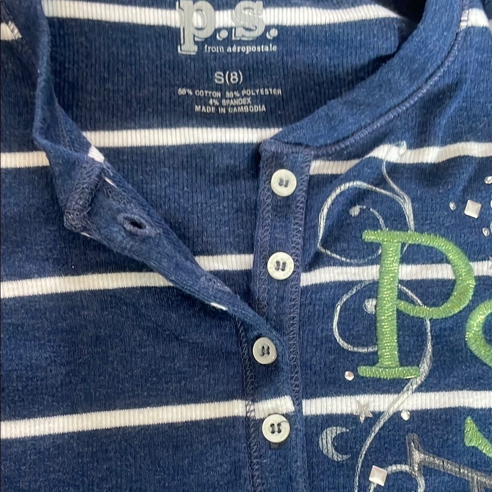 Aeropostale Navy and White Striped Long Sleeve Tee - Picture 9 of 10